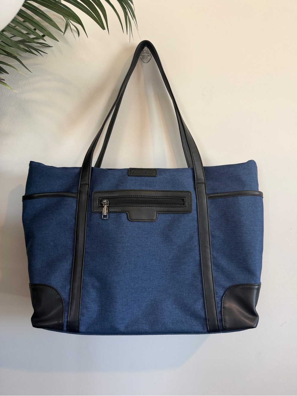Chase chic Navy Canvas Tote Bag with Black Trim